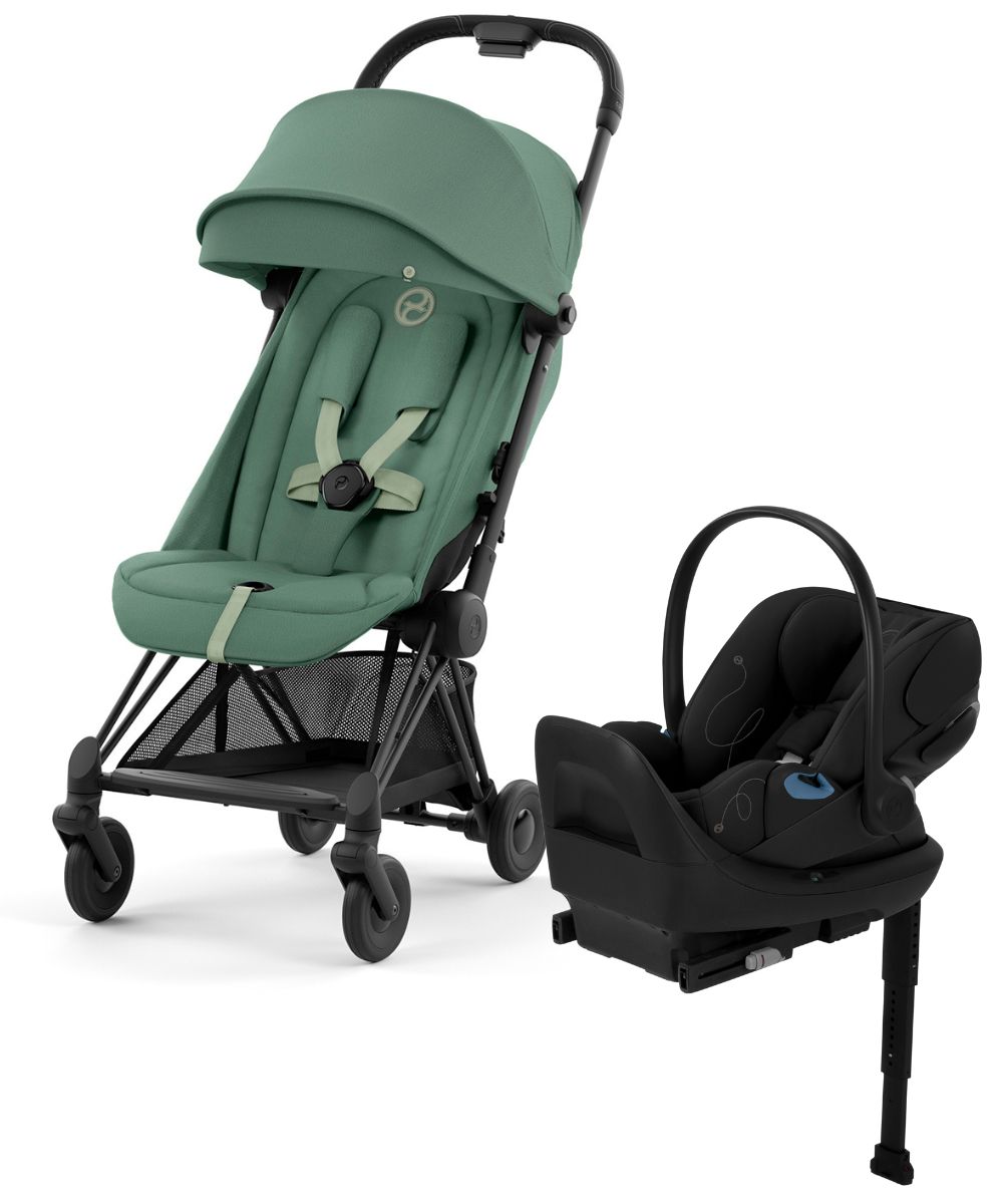 Cybex COYA Compact Stroller + Cloud G Lux SensorSafe Travel System Bundle - Matte Black / Leaf Green / Moon Black