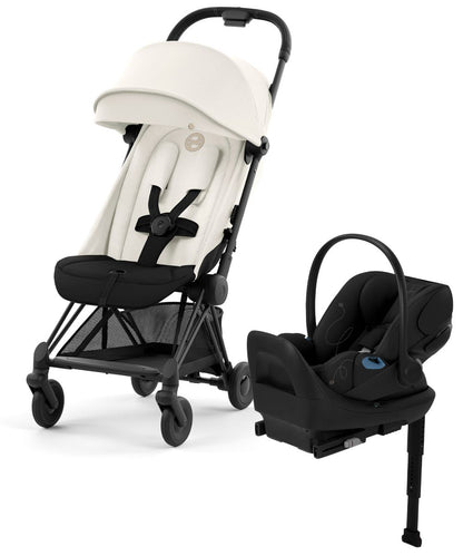 Cybex COYA Compact Stroller + Cloud G Lux SensorSafe Travel System Bundle - Matte Black / Off White / Moon Black