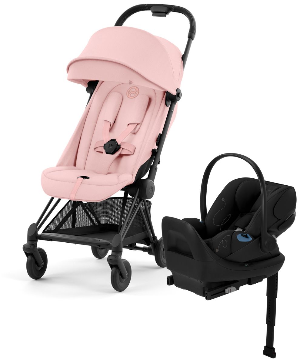 Cybex COYA Compact Stroller + Cloud G Lux SensorSafe Travel System Bundle - Matte Black / Peach Pink / Moon Black