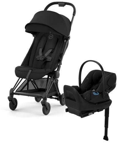 Cybex COYA Compact Stroller + Cloud G Lux SensorSafe Travel System Bundle - Matte Black / Sepia Black / Moon Black