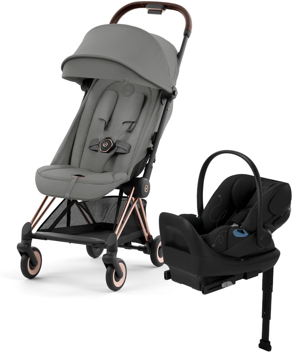 Cybex COYA Compact Stroller + Cloud G Lux SensorSafe Travel System Bundle - Rose Gold / Mirage Grey / Moon Black