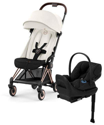 Cybex COYA Compact Stroller + Cloud G Lux SensorSafe Travel System Bundle - Rose Gold / Off White / Moon Black