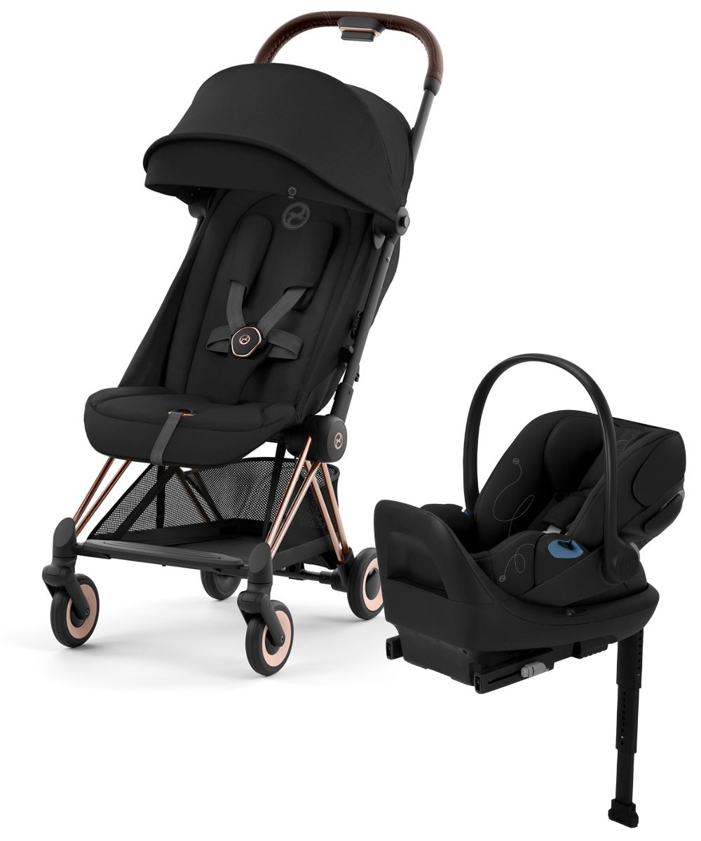 Cybex COYA Compact Stroller + Cloud G Lux SensorSafe Travel System Bundle - Rose Gold / Sepia Black / Moon Black