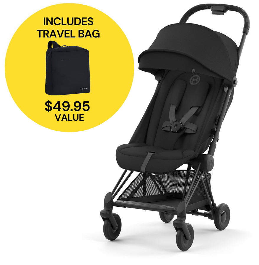 Cybex COYA Compact Stroller + Travel Bag Bundle - Matte Black / Sepia Black