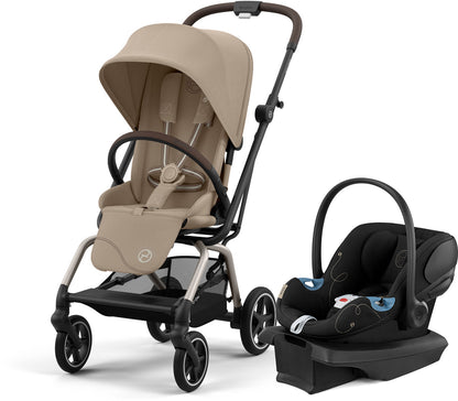 Cybex Eezy S Twist +2 Stroller + Aton G SensorSafe Travel System Bundle - Almond Beige / Moon Black