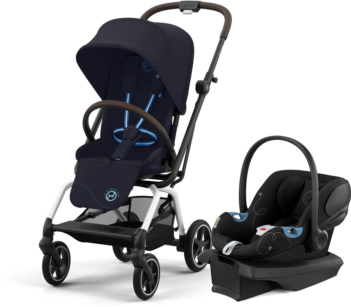 Cybex Eezy S Twist +2 Stroller + Aton G SensorSafe Travel System Bundle - Dark Blue / Moon Black