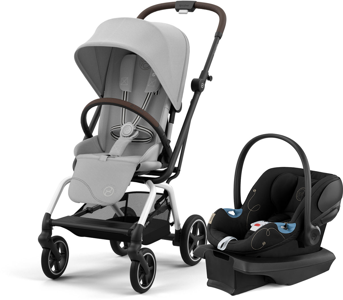 Cybex Eezy S Twist +2 Stroller + Aton G SensorSafe Travel System Bundle - Fog Grey / Moon Black