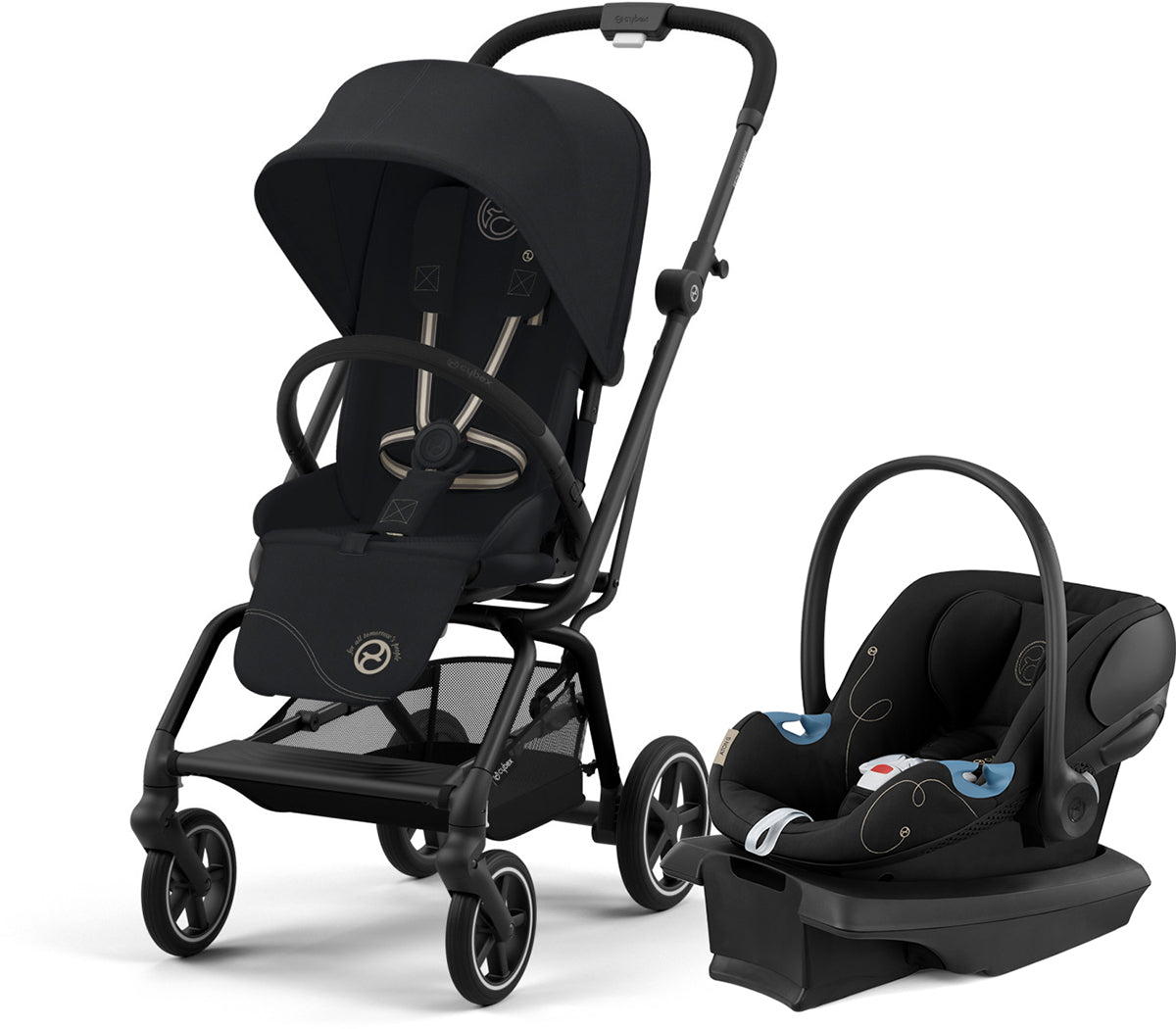 Cybex Eezy S Twist +2 Stroller + Aton G SensorSafe Travel System Bundle - Magic Black / Moon Black