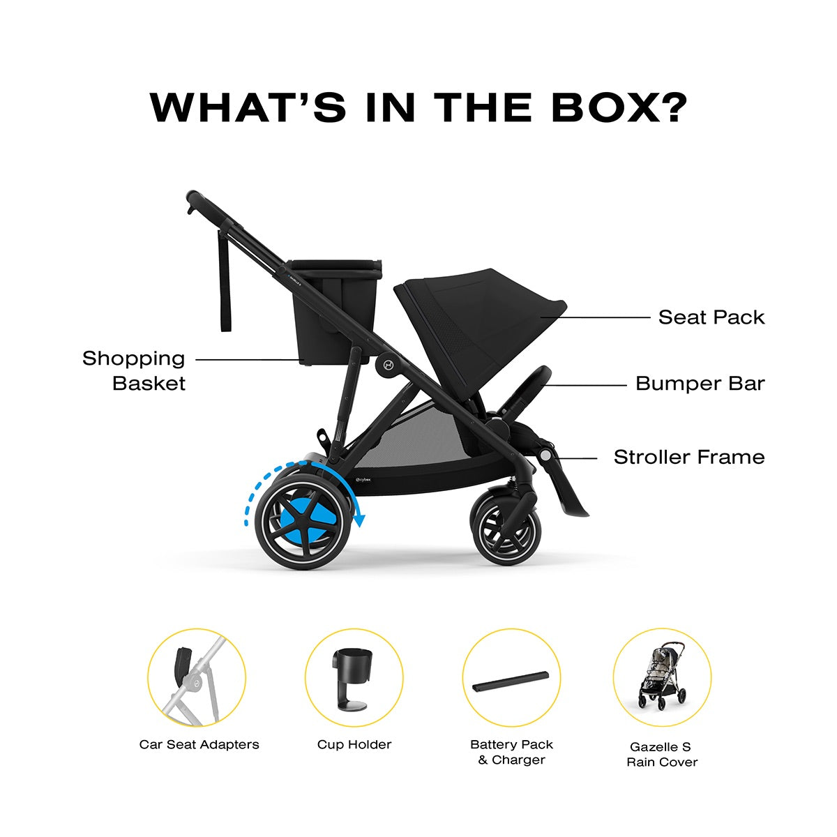 Cybex eGazelle S + Aton G Swivel SensorSafe Travel System Bundle - Black Frame / Moon Black / Moon Black