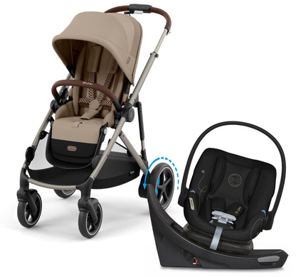 Cybex eGazelle S + Aton G Swivel SensorSafe Travel System Bundle - Taupe Frame / Almond Beige / Moon Black