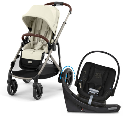 Cybex eGazelle S + Aton G Swivel SensorSafe Travel System Bundle - Taupe Frame / Seashell Beige / Moon Black