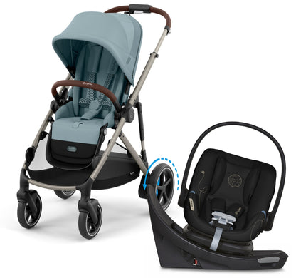 Cybex eGazelle S + Aton G Swivel SensorSafe Travel System Bundle - Taupe Frame / Stormy Blue / Moon Black