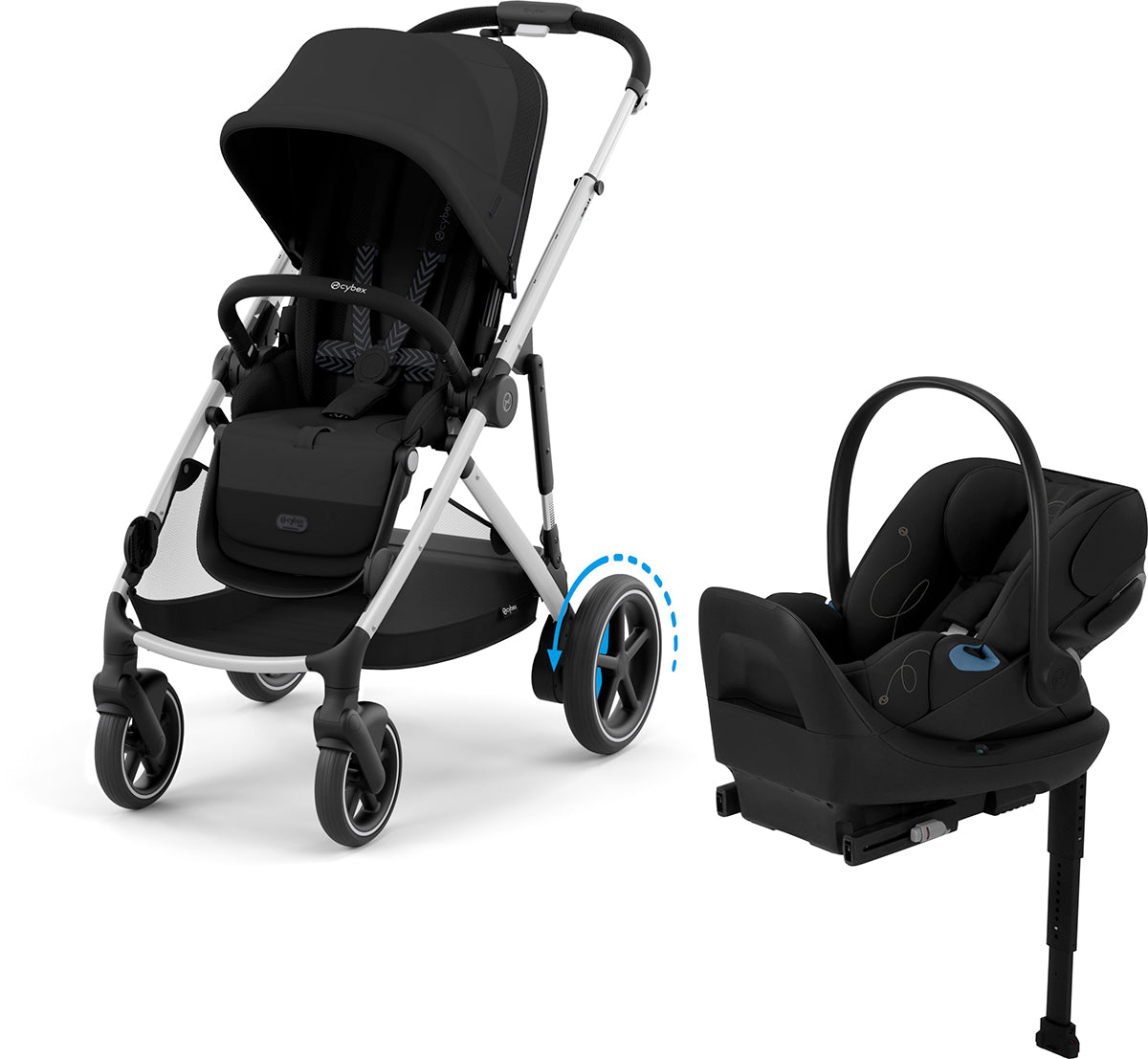 Cybex eGazelle S + Cloud G Lux SensorSafe Travel System Bundle - Silver Frame / Moon Black / Moon Black