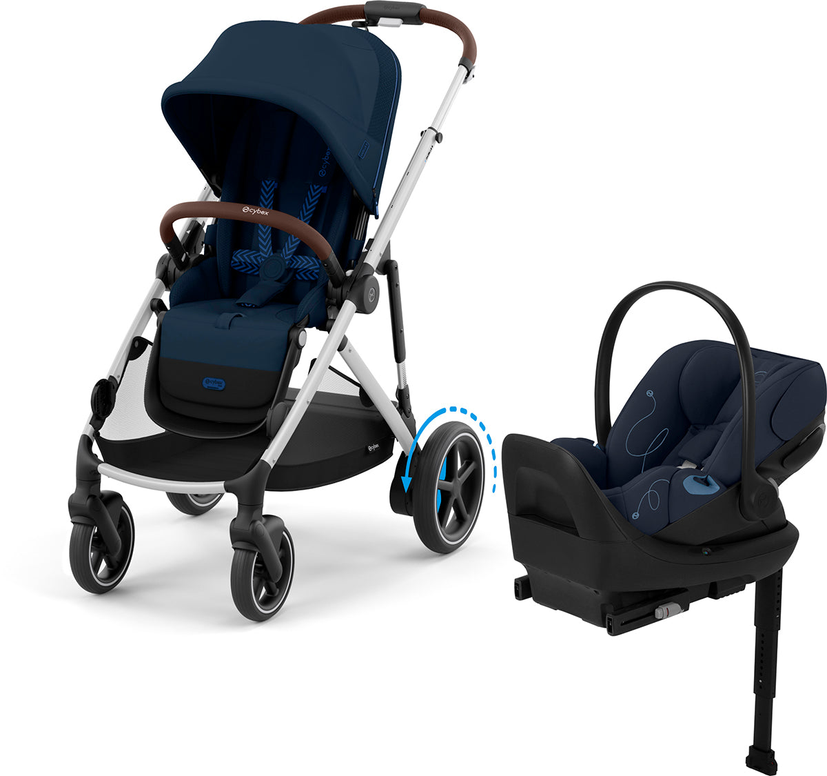 Cybex eGazelle S + Cloud G Lux SensorSafe Travel System Bundle - Silver Frame / Ocean Blue / Ocean Blue