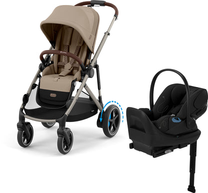 Cybex eGazelle S + Cloud G Lux SensorSafe Travel System Bundle - Taupe Frame / Almond Beige / Moon Black