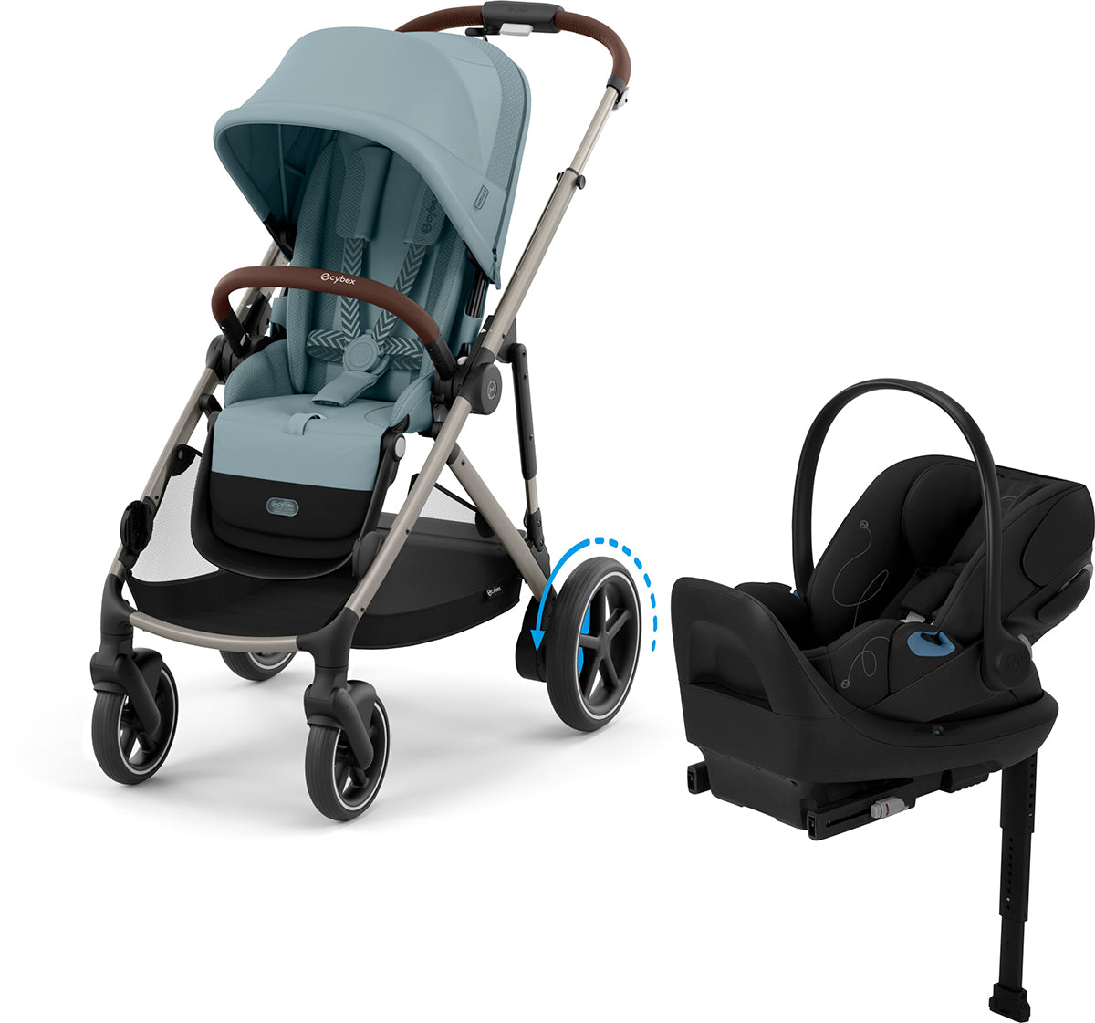 Cybex eGazelle S + Cloud G Lux SensorSafe Travel System Bundle - Taupe Frame / Stormy Blue / Moon Black