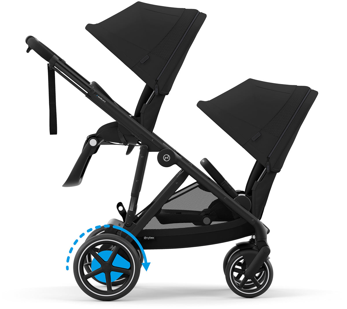 Cybex eGazelle S Double Stroller Bundle - Black Frame / Moon Black