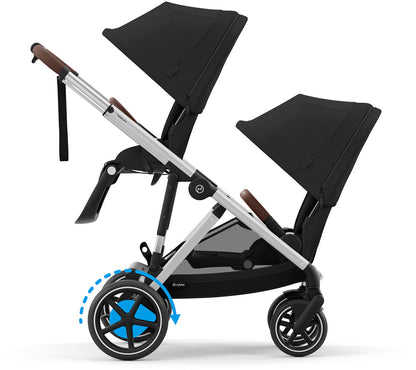 Cybex eGazelle S Double Stroller Bundle - Silver Frame / Moon Black