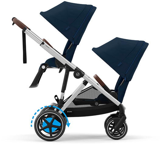 Cybex eGazelle S Double Stroller Bundle - Silver Frame / Ocean Blue