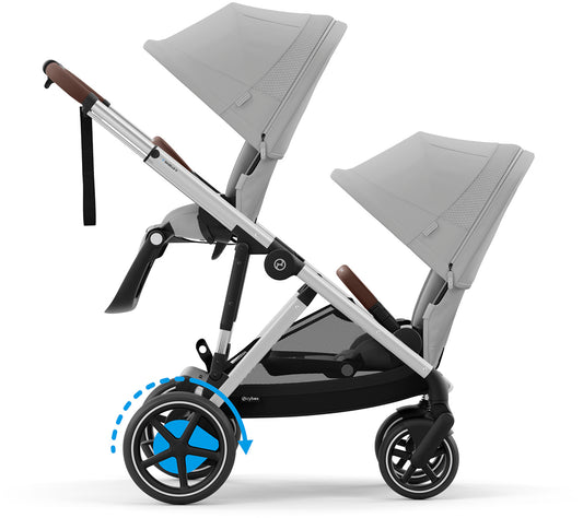 Cybex eGazelle S Double Stroller Bundle - Silver Frame / Stone Grey