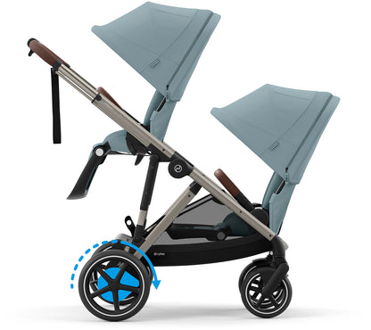 Cybex eGazelle S Double Stroller Bundle - Taupe Frame / Stormy Blue