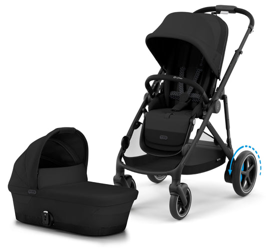 Cybex eGazelle S Stroller + Gazelle S 2 Cot Bundle - Black Frame / Moon Black