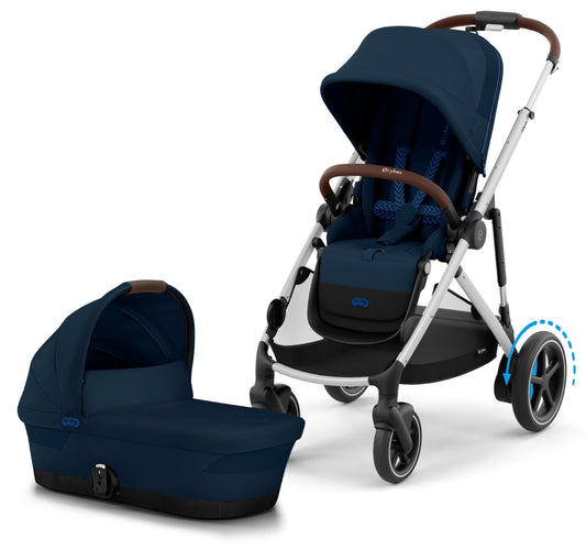 Cybex eGazelle S Stroller + Gazelle S 2 Cot Bundle - Silver Frame / Ocean Blue