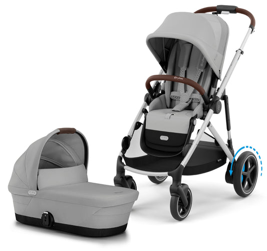 Cybex eGazelle S Stroller + Gazelle S 2 Cot Bundle - Silver Frame / Stone Grey