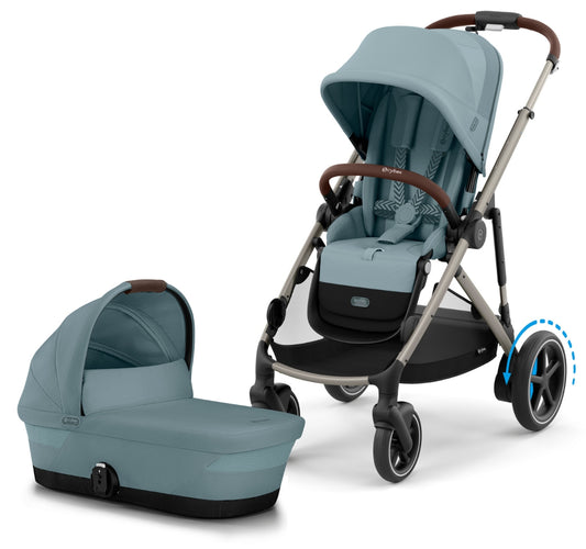 Cybex eGazelle S Stroller + Gazelle S 2 Cot Bundle - Taupe Frame / Stormy Blue