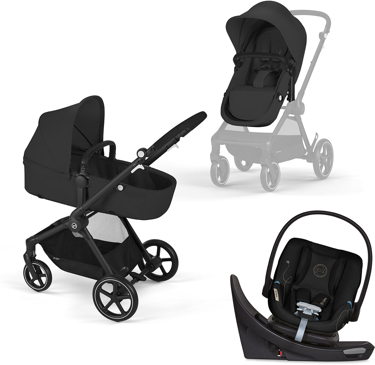 CybexEOS5-in-1Stroller+AtonGSwivelSensorSafeTravelSystem-Black/MoonBlack