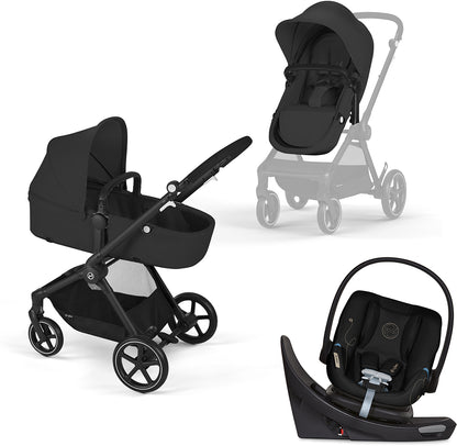 Cybex EOS 5-in-1 Stroller + Aton G Swivel SensorSafe Travel System - Black / Moon Black