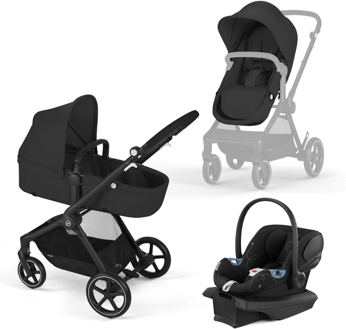 Cybex EOS 5-in-1 Stroller + Aton G Travel System - Moon Black