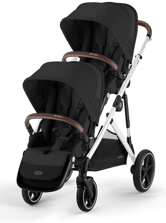 Cybex Gazelle S 2 Double Stroller Bundle - Silver Frame / Moon Black