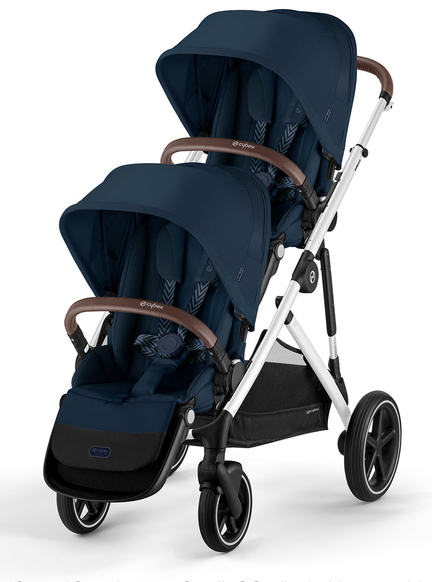 Cybex Gazelle S 2 Double Stroller Bundle - Silver Frame / Ocean Blue