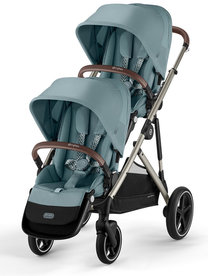 Cybex Gazelle S 2 Double Stroller Bundle - Taupe Frame / Sky Blue