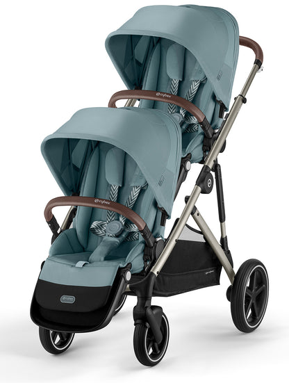 Cybex Gazelle S 2 Double Stroller Bundle - Taupe Frame / Sky Blue