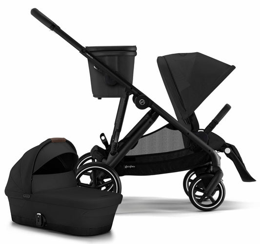 Cybex Gazelle S 2 Single-to-Double Stroller + Cot Bundle - Black Frame / Moon Black