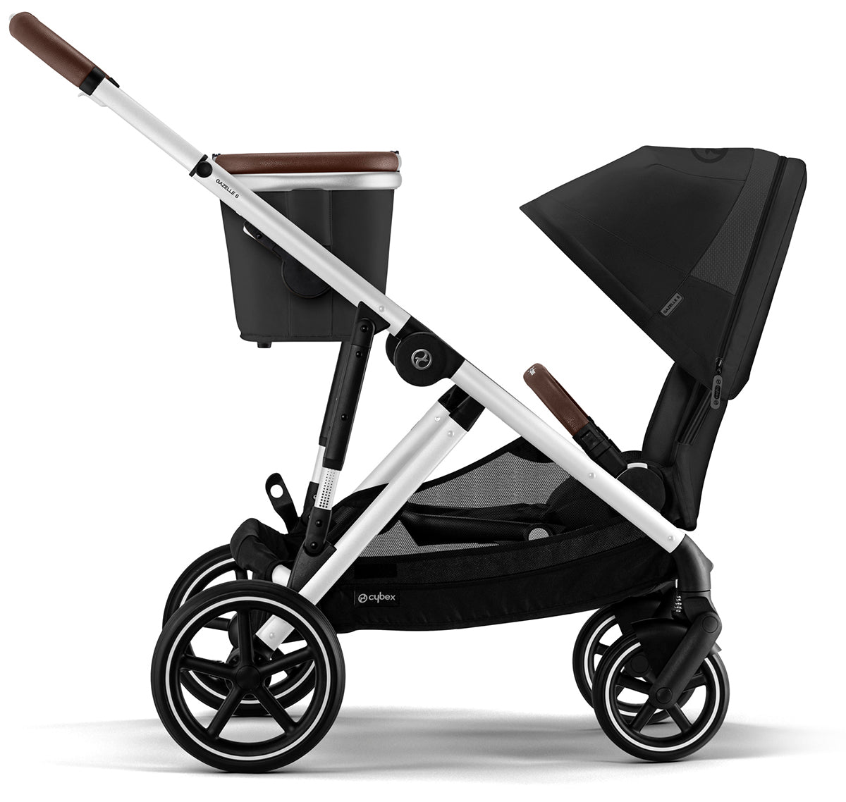 Cybex Gazelle S 2 Single-to-Double Stroller + Cot Bundle - Black Frame / Moon Black