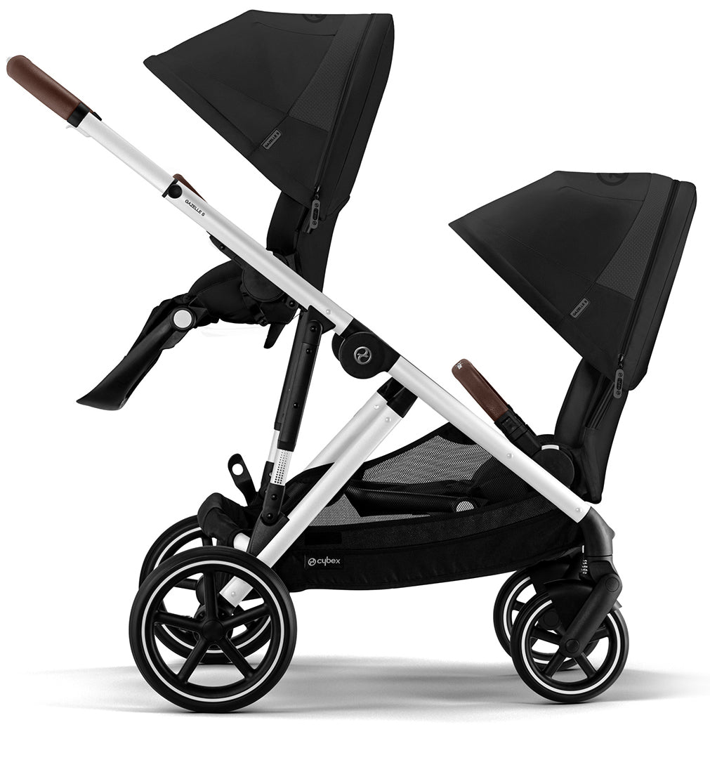 Cybex Gazelle S 2 Double Stroller Bundle - Silver Frame / Moon Black