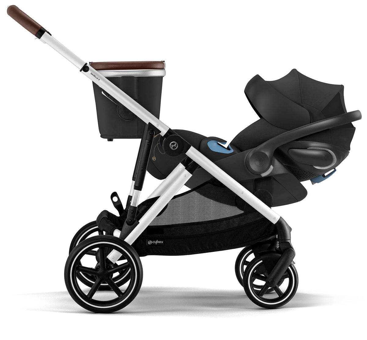 Cybex Gazelle S 2 Single-to-Double Stroller + Cot Bundle - Taupe Frame / Sky Blue