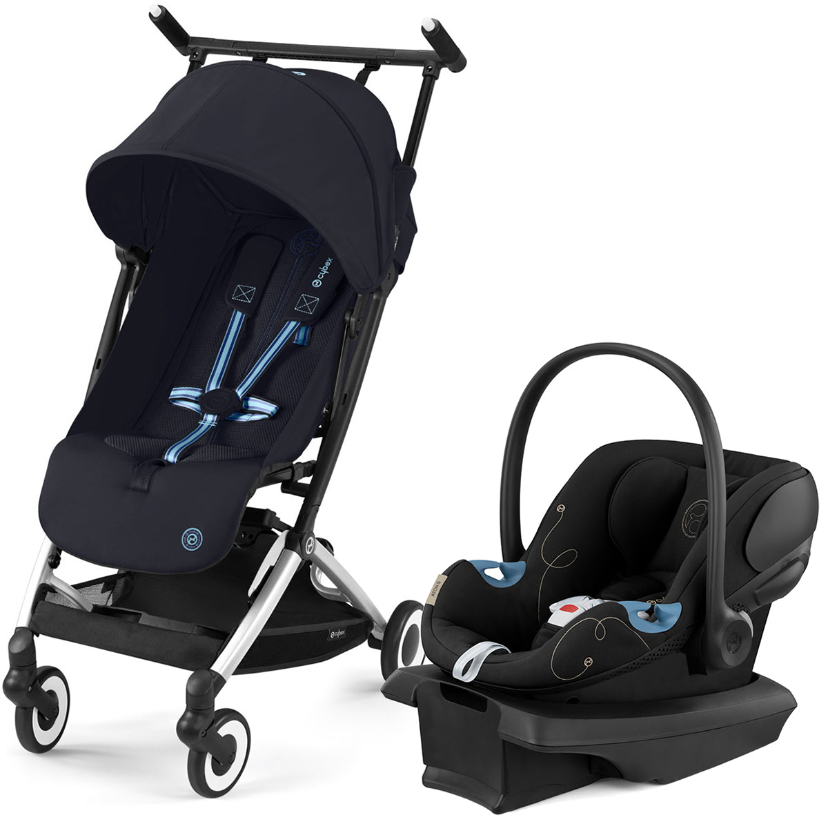 Cybex Libelle 2 + Aton G SensorSafe Travel System Bundle - Dark Blue / Moon Black