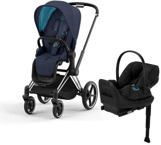 Cybex Priam 4 + Cloud G Lux SensorSafe Travel System Bundle - Chrome / Black / Nautical Blue / Moon Black