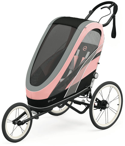 Cybex Zeno Multisport Trailer Bundle - Black Frame + Silver Pink Seat Pack