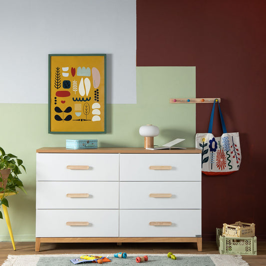 dadada Lala Big 6-Drawer Dresser - White / Red Oak (2 Boxes)