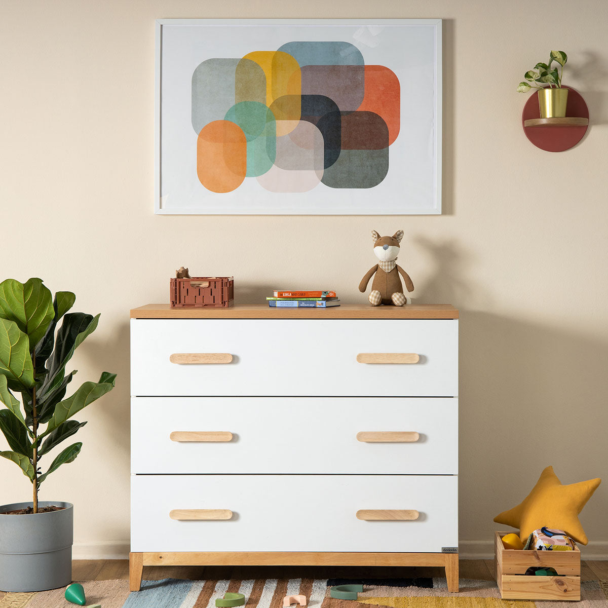 dadada Lala Little 3-Drawer Dresser - White / Red Oak