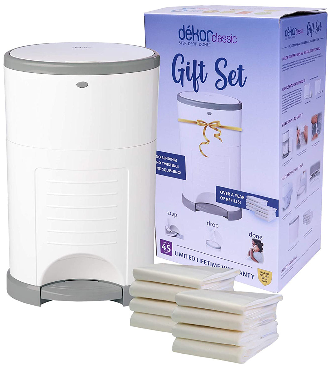 Dekor Classic Diaper Pail Gift Set - White