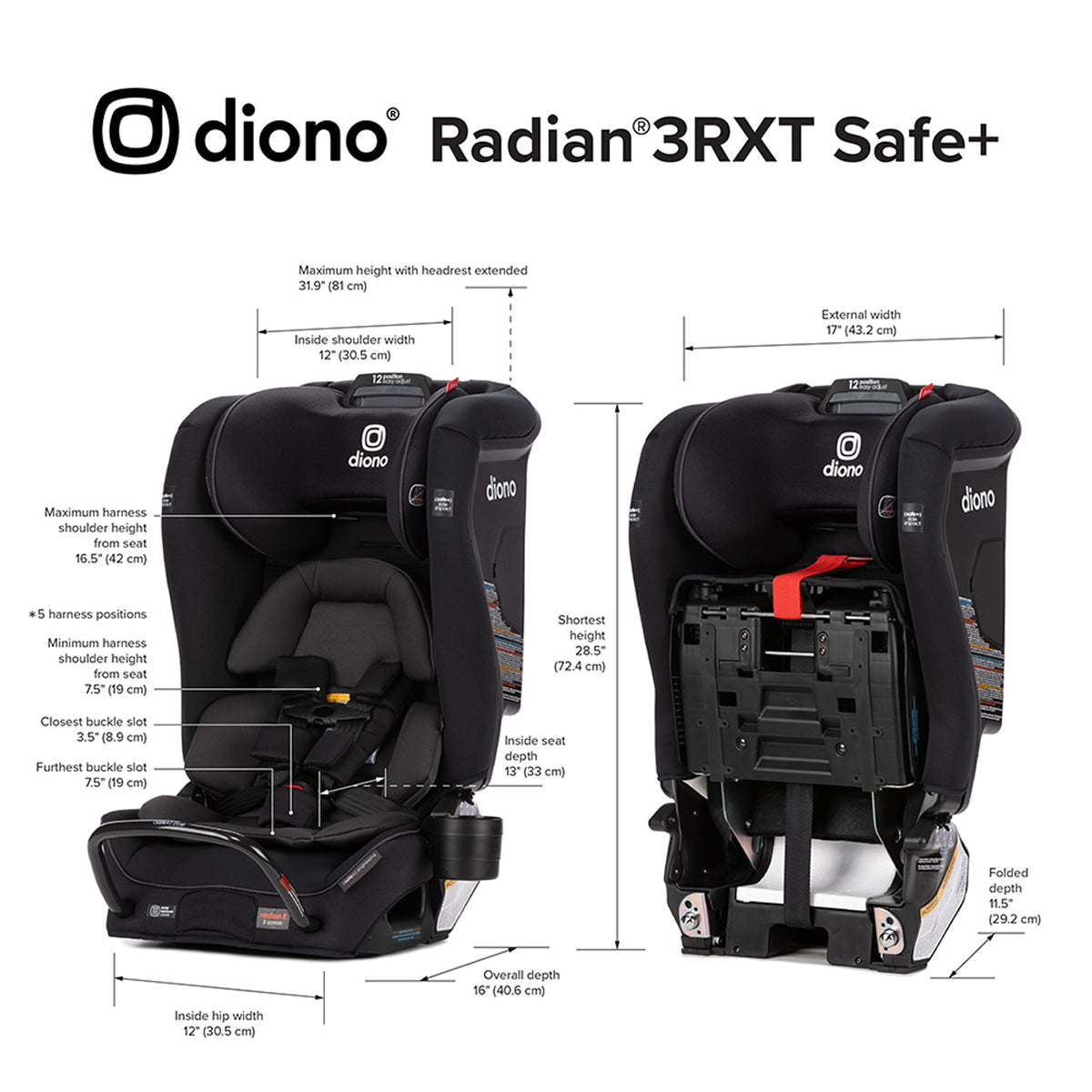 Diono Radian 3 RXT Safe+ Narrow All-in-One Convertible Car Seat - Black Jet