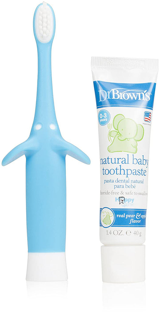 Dr. Brown's Infant-to-Toddler Toothbrush & Toothpaste Combo Pack - Elephant, Blue