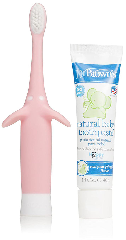 Dr. Brown's Infant-to-Toddler Toothbrush & Toothpaste Combo Pack - Elephant, Pink