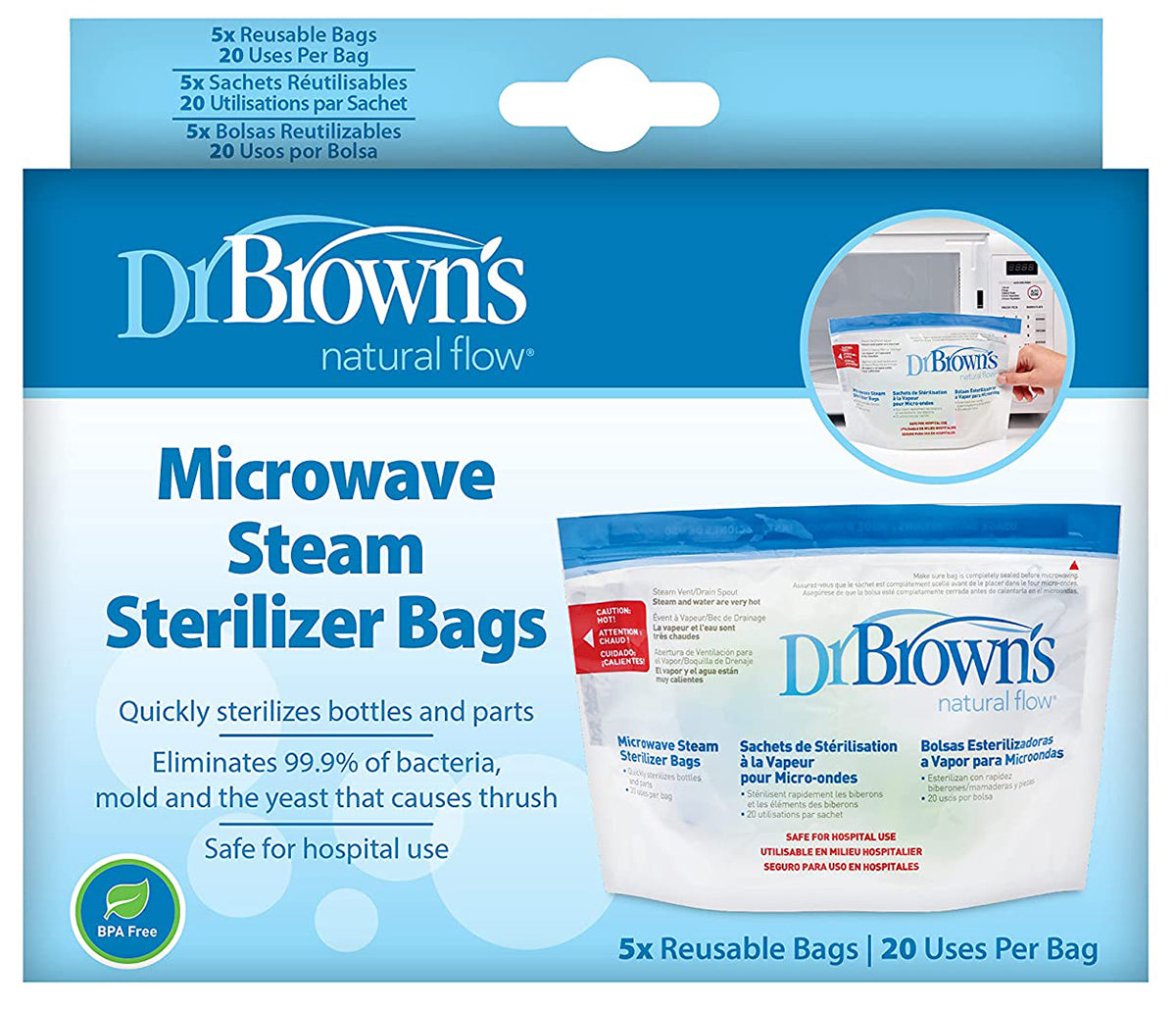 Dr. Brown's Natural Flow Microwave Steam Sterilizer Bags, 5 PK